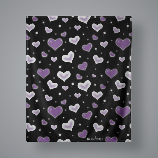 black & purple airbrush hearts blanket