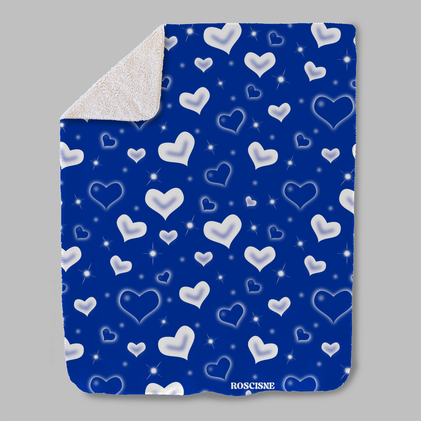 SHERPA royal blue 90's hearts blanket