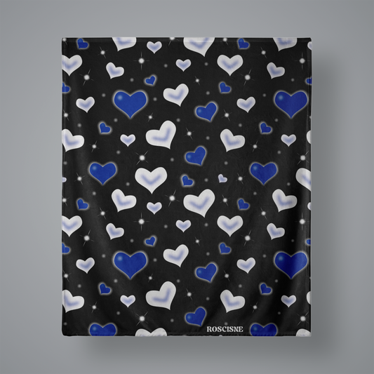 black & royal blue airbrush hearts blanket