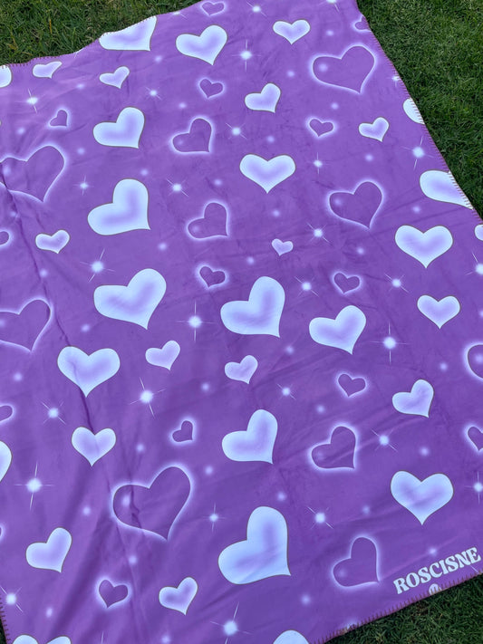 SHERPA purple airbrush hearts blanket