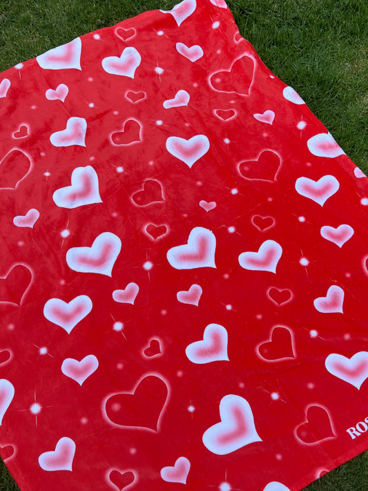 red airbrush hearts blanket