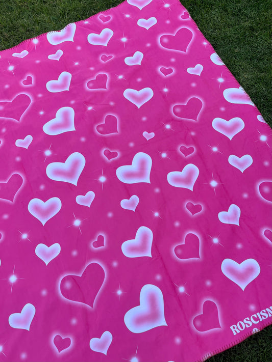 SHERPA pink airbrush hearts blanket