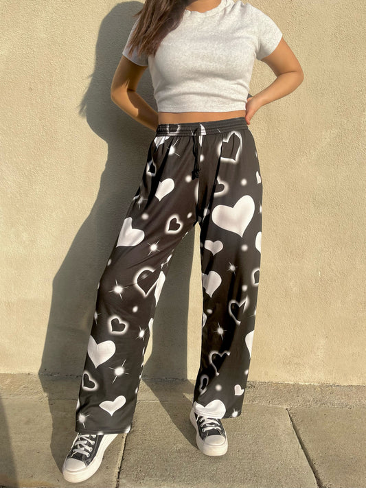 black airbrush hearts pj pant