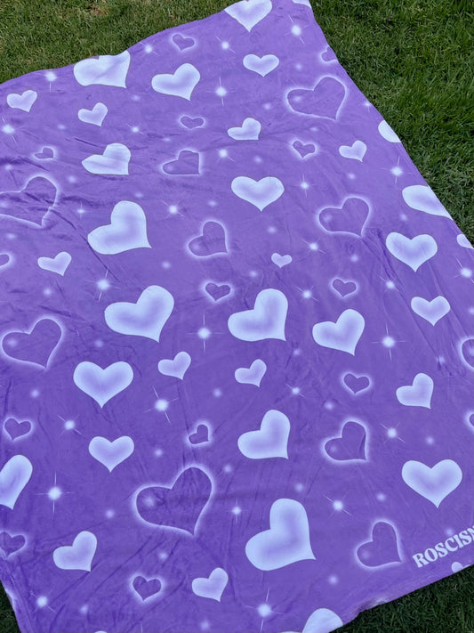 purple airbrush hearts blanket